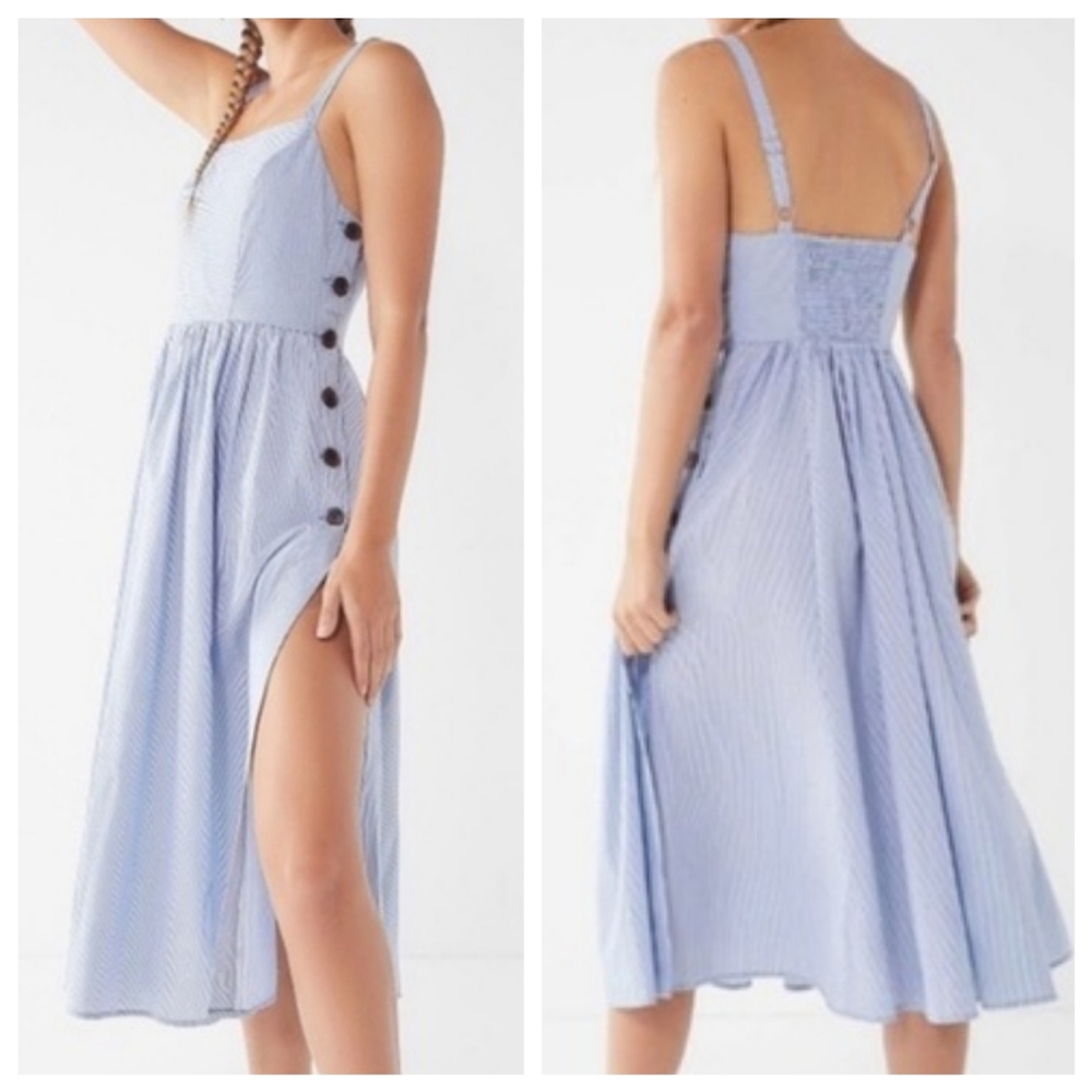 UO Kaye Side Slit Button Midi Dress